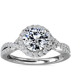 14k 白金扭纹光环钻石订婚戒指（1/3 克拉总重量）